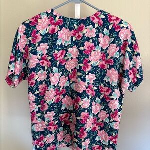 Floral Women's Blouse - Pink and Navy